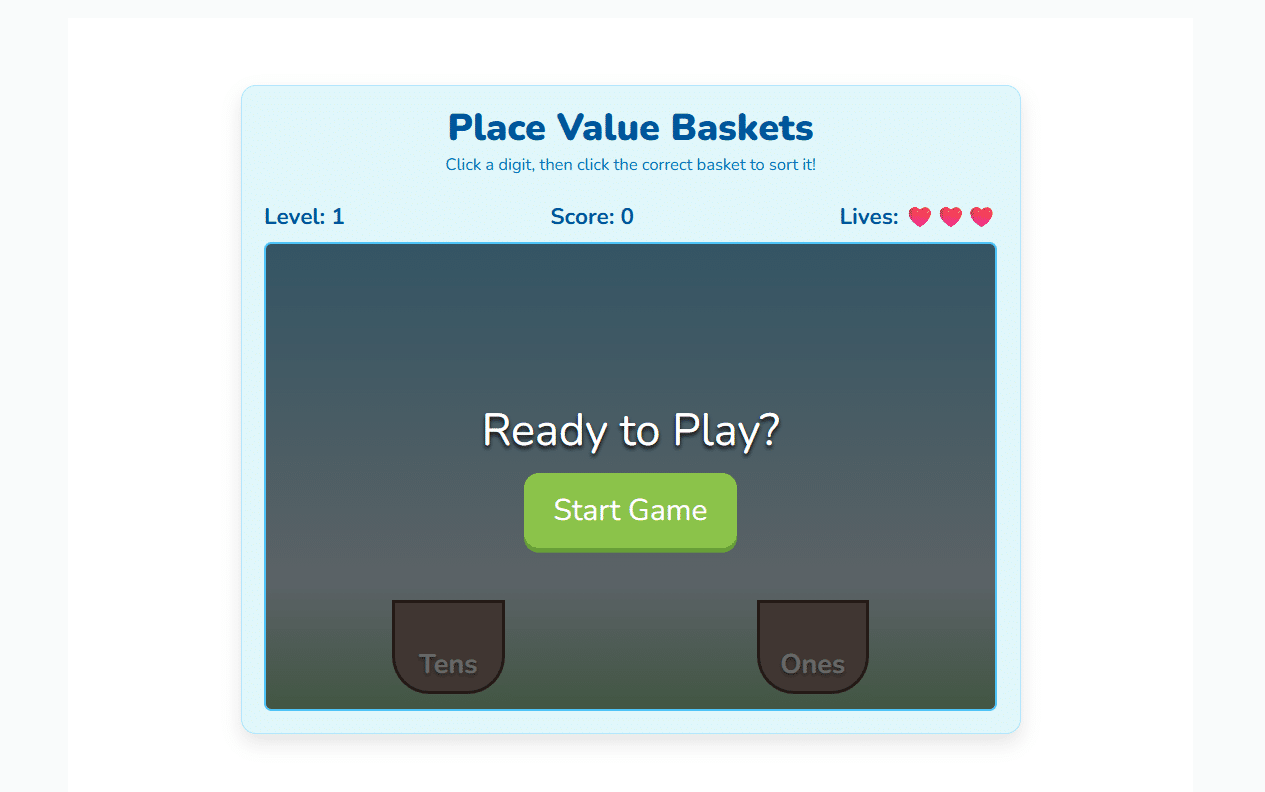Place Value Baskets Game